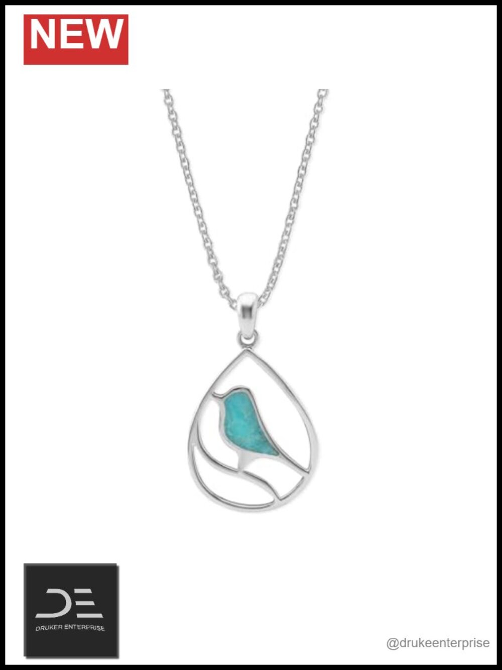 Sterling Silver Bird Pendant Necklace 16" Turquoise Bluebird